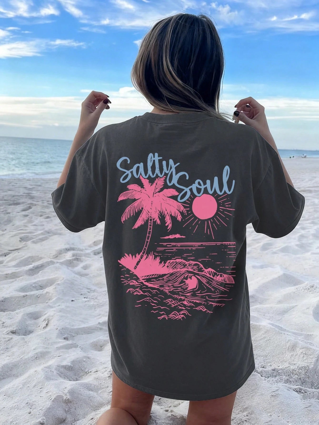 SXV Summer New Coconut Tree Print Casual Round Neck Short Sleeve T-Shirt