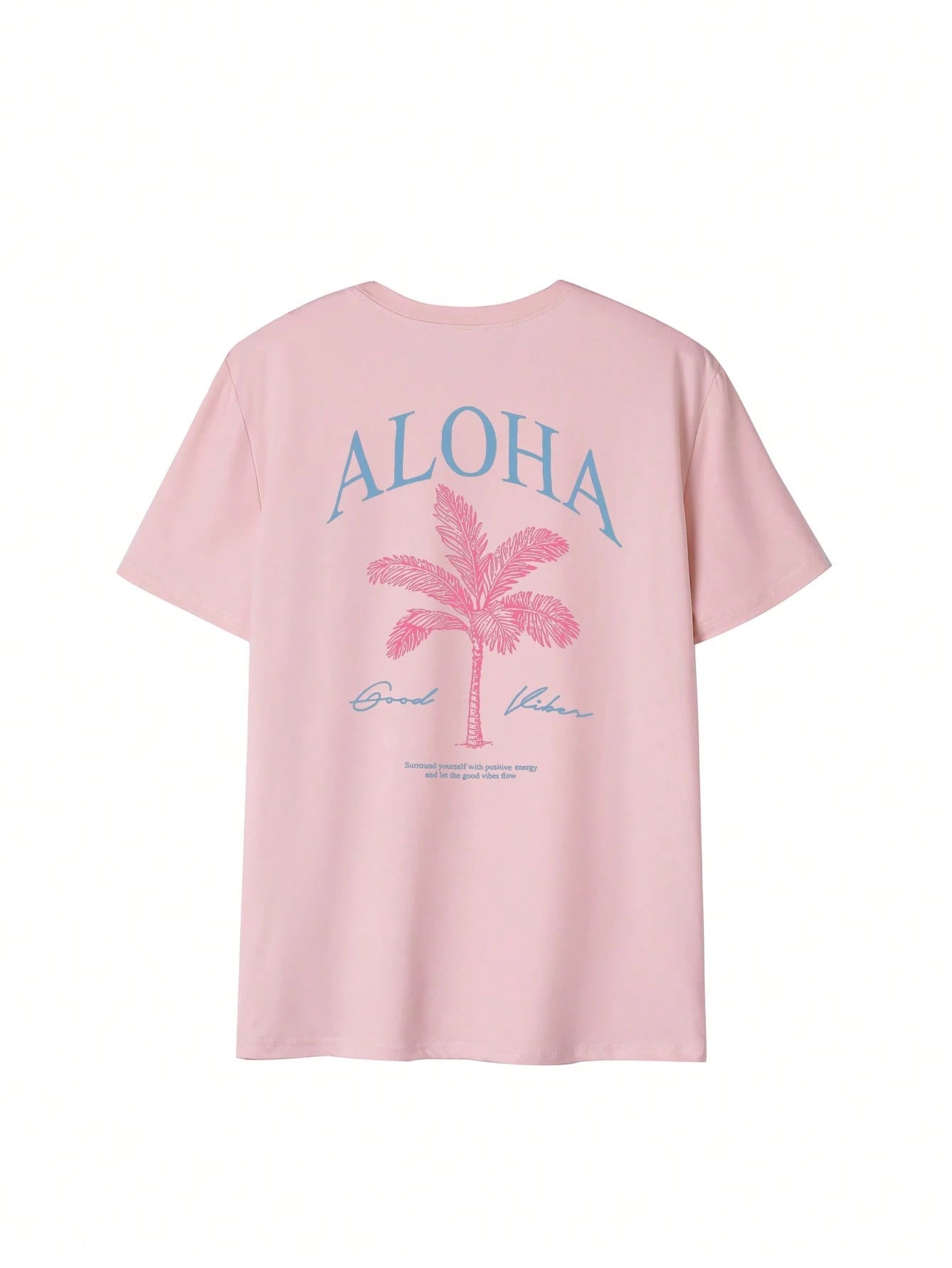 SXV Summer New Palm Tree Slogan Print Casual Round Neck Short Sleeve T-Shirt