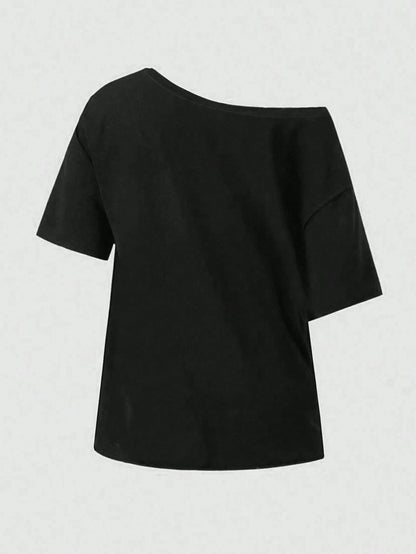 SXV Oversized Pentagram Graphic Print T-Shirt, Women Off Shoulder