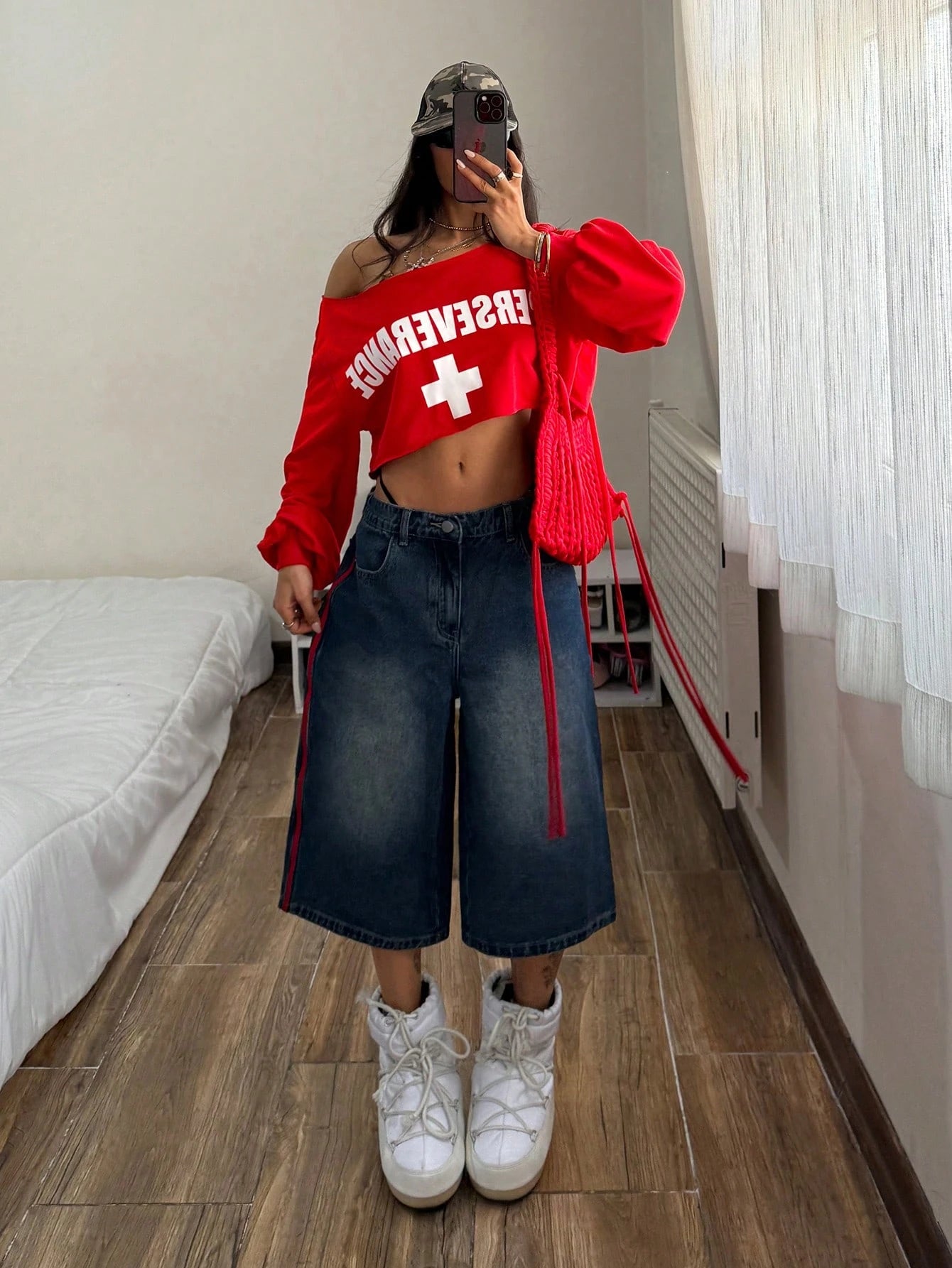 SXV Grunge Streetwear Punk Fitted Oblique Shoulder Off-Shoulder Long Sleeve Sweatshirt