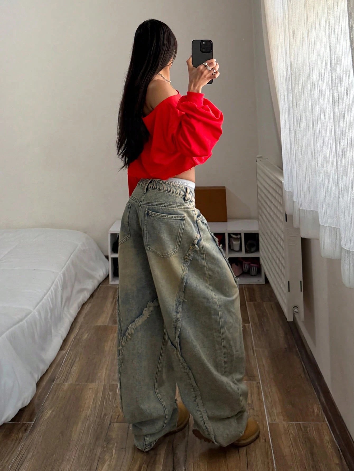 SXV Grunge Streetwear Punk Fitted Oblique Shoulder Off-Shoulder Long Sleeve Sweatshirt