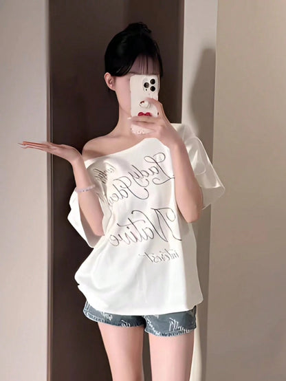 SXV off shoulder white women tshirt