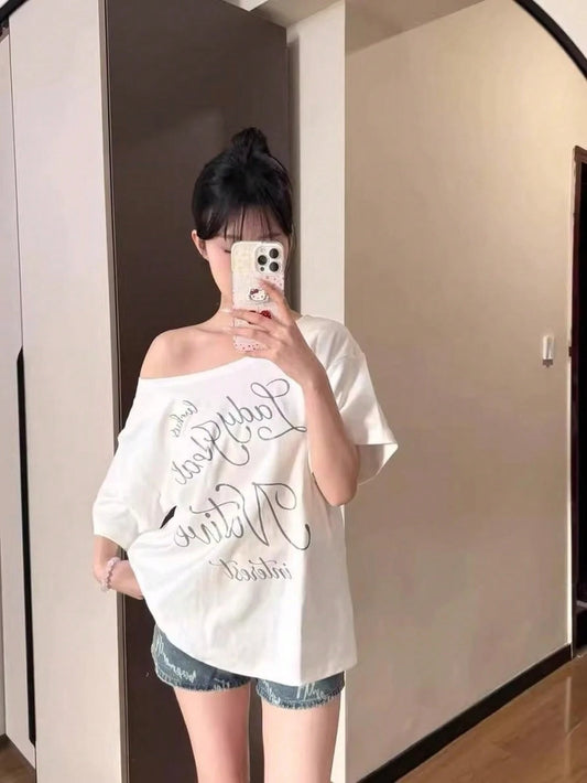 SXV off shoulder white women tshirt