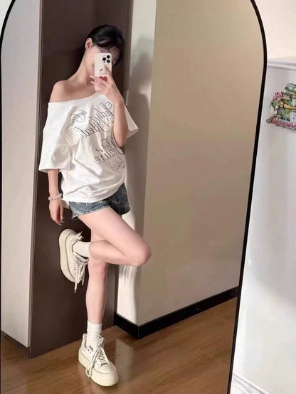 SXV off shoulder white women tshirt