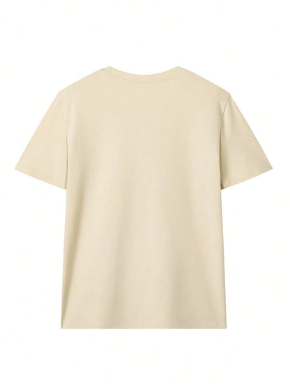 SXV Women's Summer New Casual Beach Sunbathing Dachshund Print Loose Versatile Crew Neck Beige Short Sleeve T-Shirt
