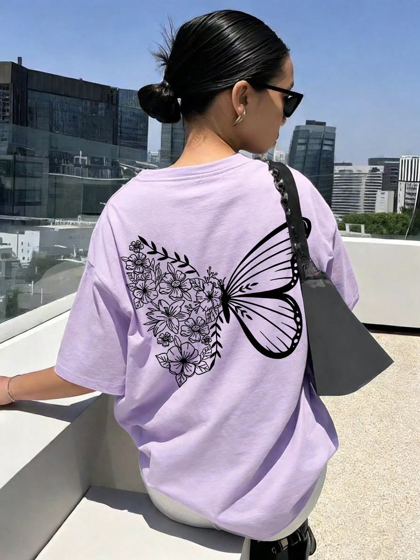 SXV Cute Pattern Butterfly Casual Vacation Style Loose Versatile Round Neck Short Sleeve T-Shirt