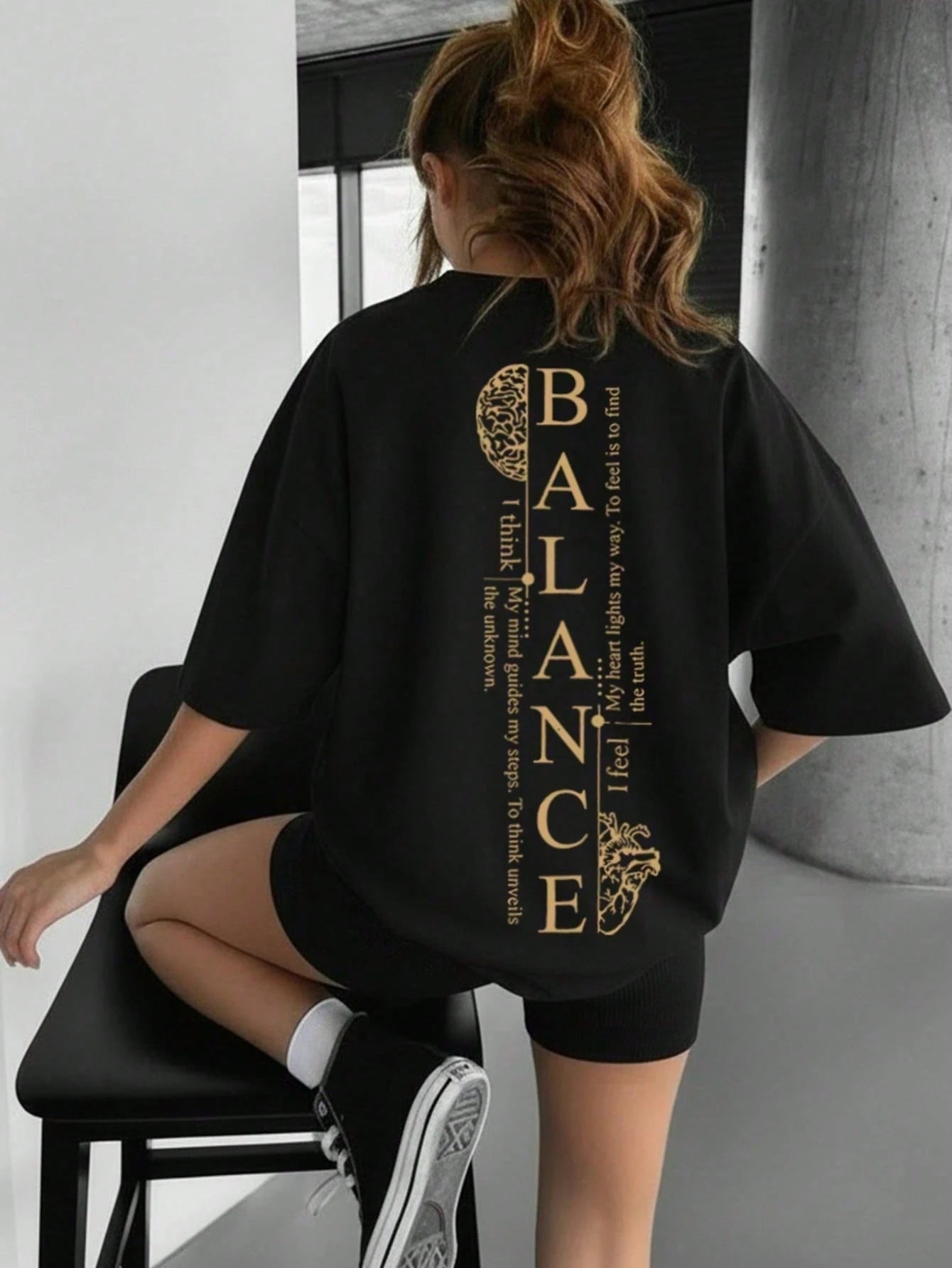 SXV Balance printed Loose Fit Short Sleeve T-Shirt, Fashionable For Outdoor Wear In Summer