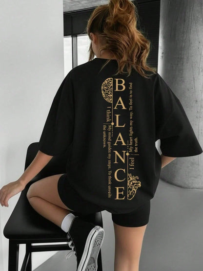 SXV Balance printed Loose Fit Short Sleeve T-Shirt, Fashionable For Outdoor Wear In Summer