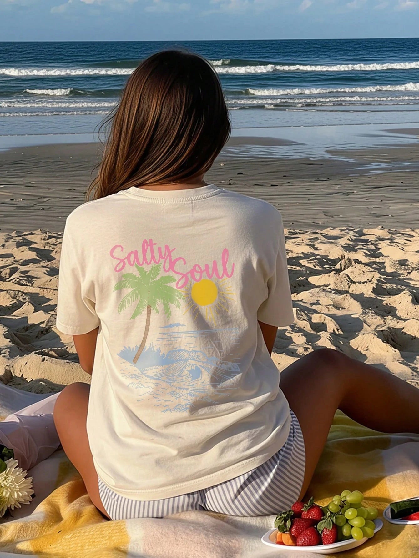 SXV Summer New Coconut Tree Print Casual Round Neck Short Sleeve T-Shirt