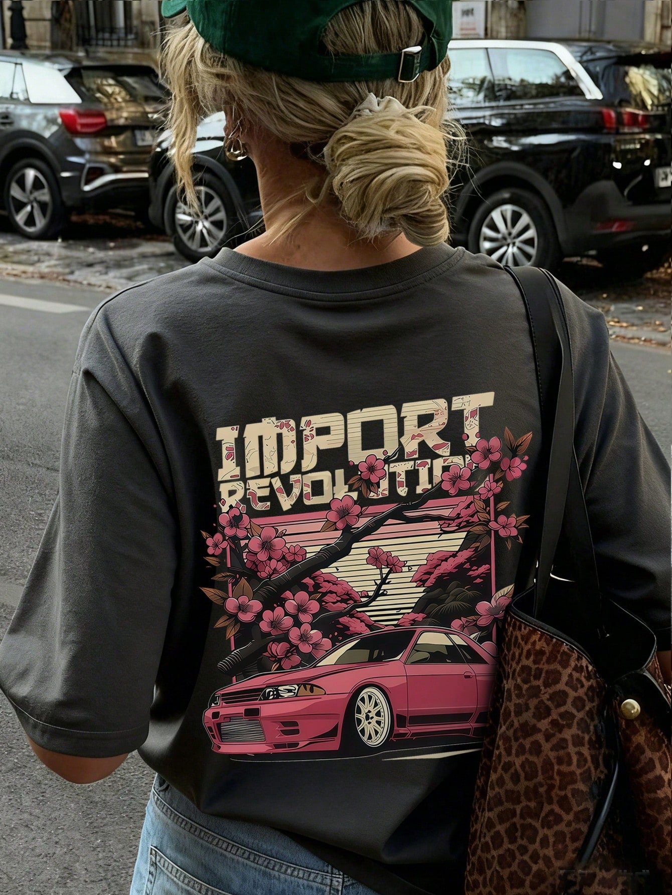 SXV Summer New Casual Chic Floral & Racing Car Graphic Print Round Neck Short Sleeve T-Shirt