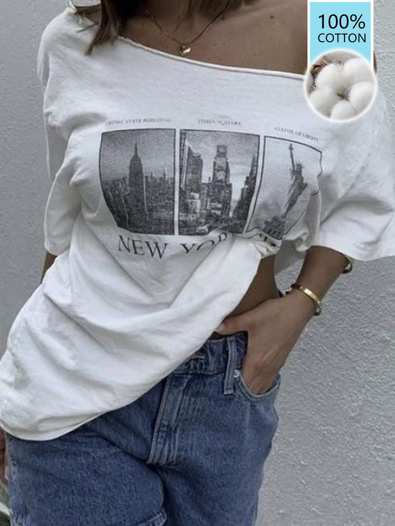 SXV Women's Loose Casual Beach Vacation Graphic Print White T-Shirt