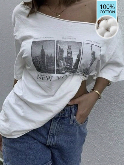 SXV Women's Loose Casual Beach Vacation Graphic Print White T-Shirt