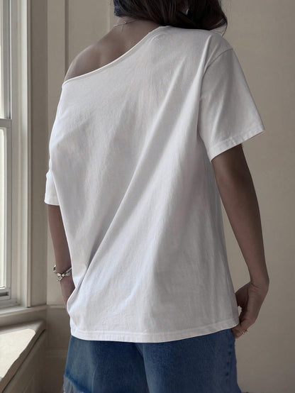 SXV Women's Loose Casual Beach Vacation Graphic Print White T-Shirt