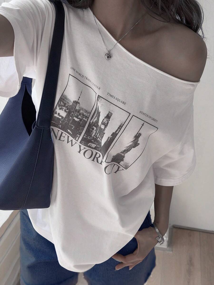 SXV Women's Loose Casual Beach Vacation Graphic Print White T-Shirt