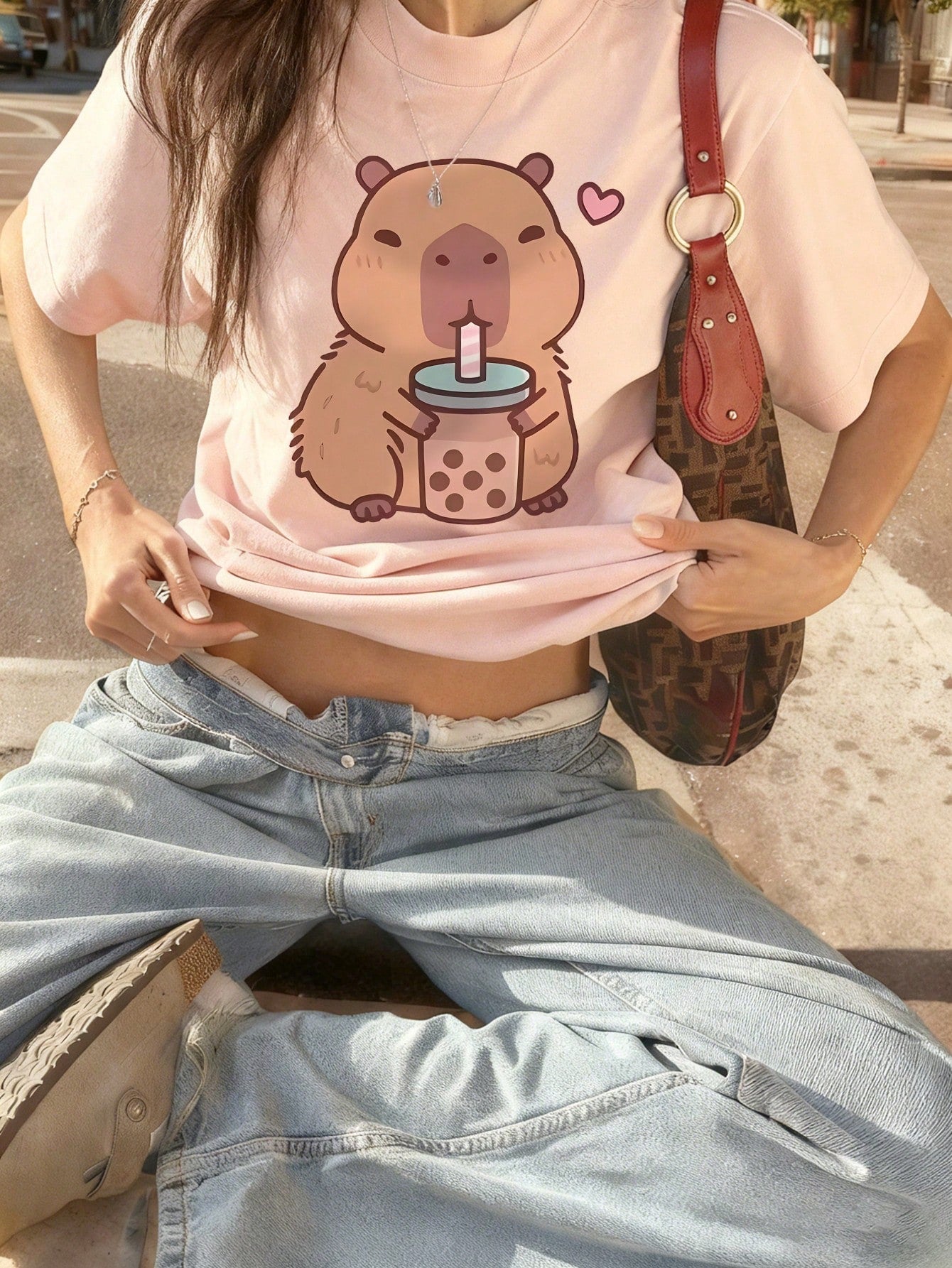 SXV Capybara Animal Pattern Round Neck Short Sleeve T-Shirt