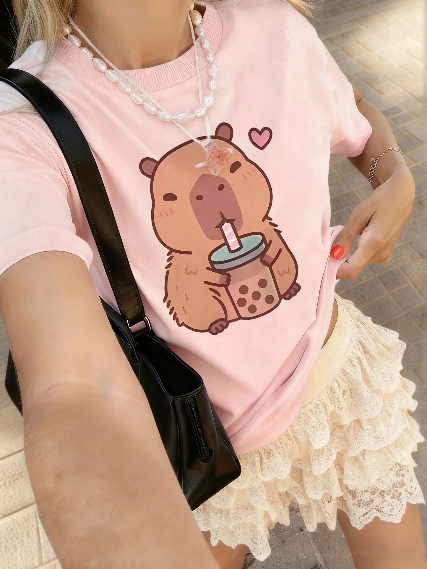 SXV Capybara Animal Pattern Round Neck Short Sleeve T-Shirt