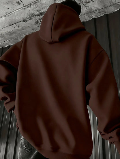 SXV Men's Casual Minimalist Solid Color Kangaroo Pocket Drawstring Hoodie, Suitable For Daily Commute, Autumn