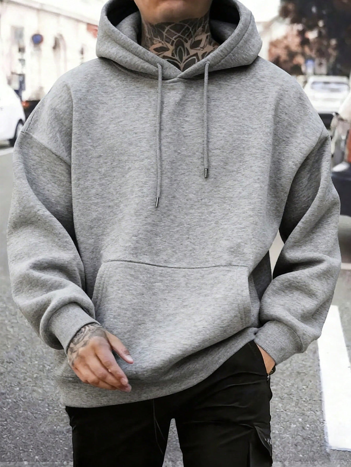 SXV Men's Casual Minimalist Solid Color Kangaroo Pocket Drawstring Hoodie, Suitable For Daily Commute, Autumn