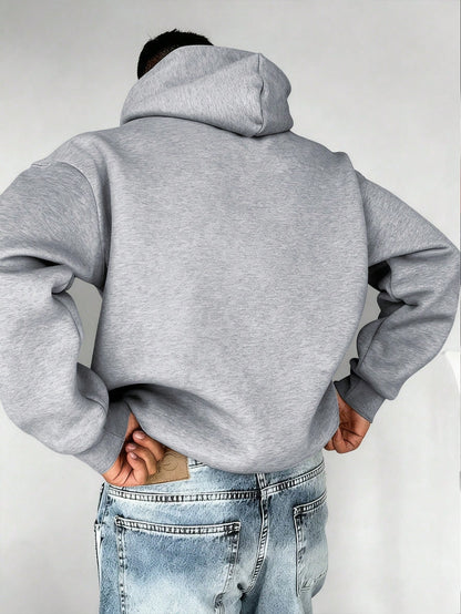 SXV Men's Casual Minimalist Solid Color Kangaroo Pocket Drawstring Hoodie, Suitable For Daily Commute, Autumn