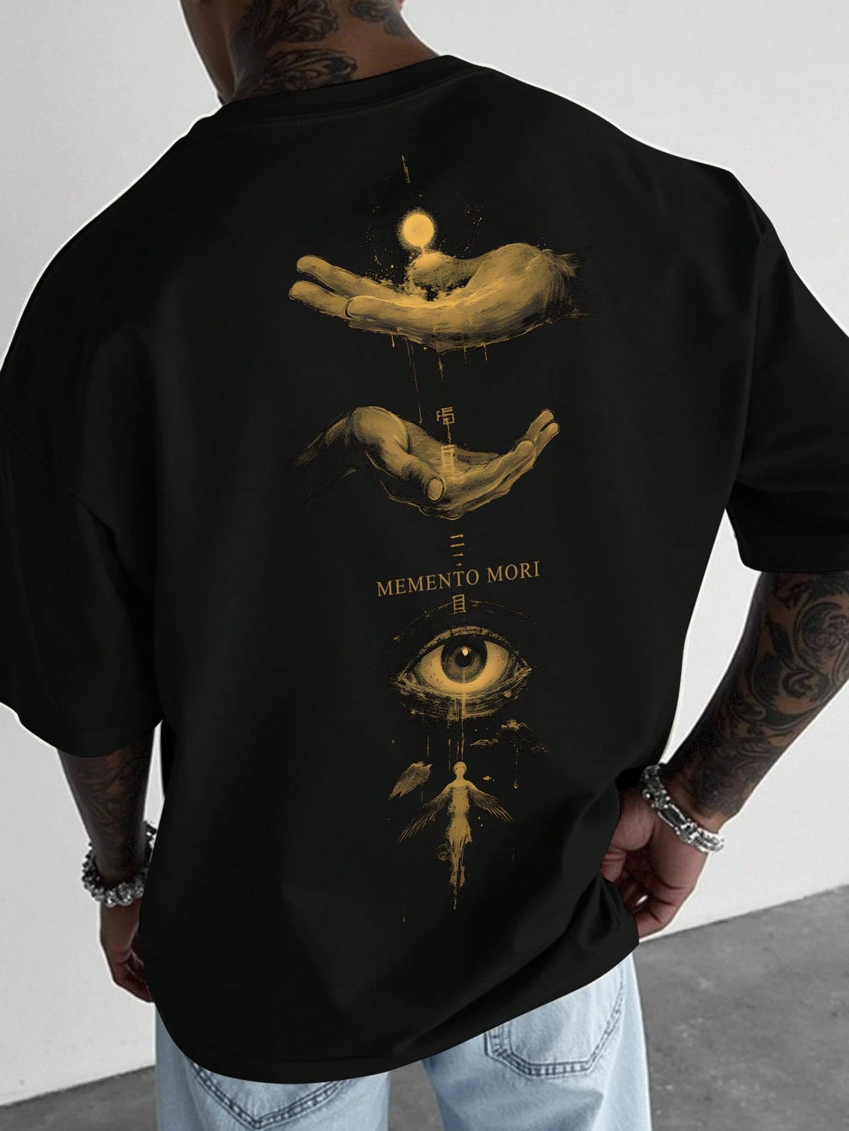 SXV Casual Commuter Eye & Letter Print Short Sleeve Black T-Shirt
