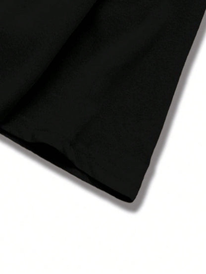 SXV Casual Commuter Eye & Letter Print Short Sleeve Black T-Shirt