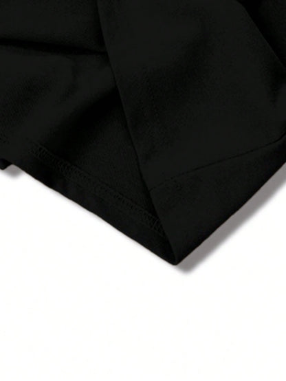 SXV Casual Commuter Eye & Letter Print Short Sleeve Black T-Shirt