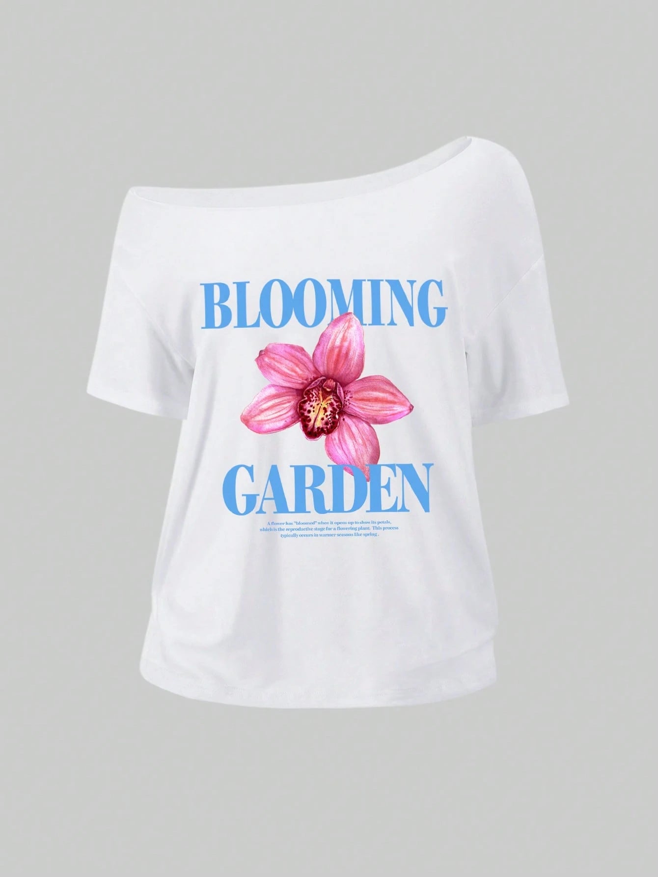 SXV blooming garden Asymmetrical Shoulder Hibiscus Print Beach Style Oversized Tee