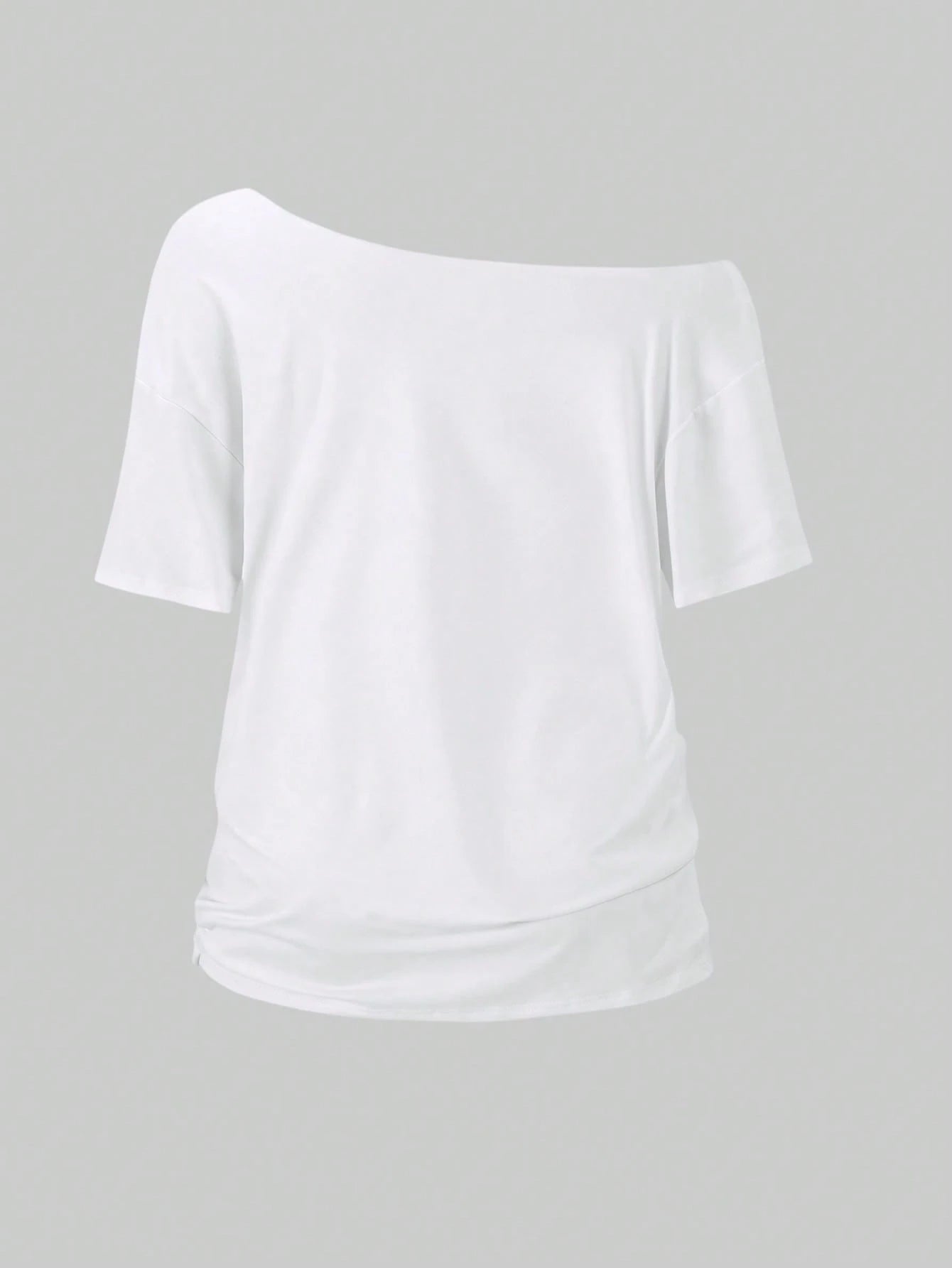 SXV blooming garden Asymmetrical Shoulder Hibiscus Print Beach Style Oversized Tee