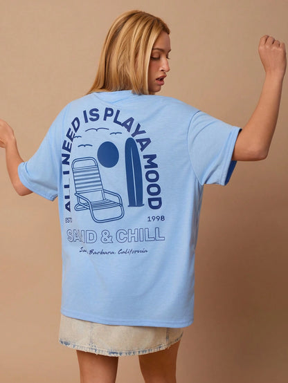 SXV 'ALL I NEED IS PLAYA MOOD’ Printed Cool Aesthetic Oversized Baggy T-shirt