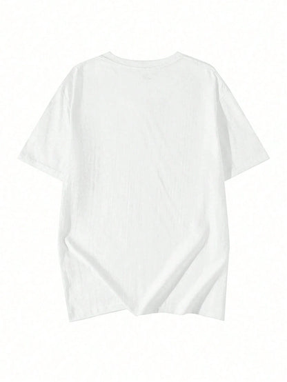 SXV Women's Loose Fit Round Neck Short Sleeve Letter & Cat Print T-Shirt, Spring