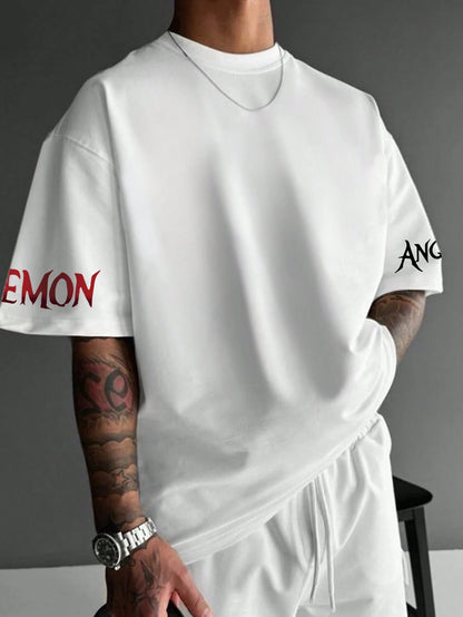 SXV Angel & Devil Print Crew Neck Short Sleeve T-Shirt