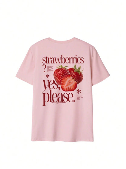 SXV Best-Selling Women's Back Retro Strawberry & Letter Print T-shirt