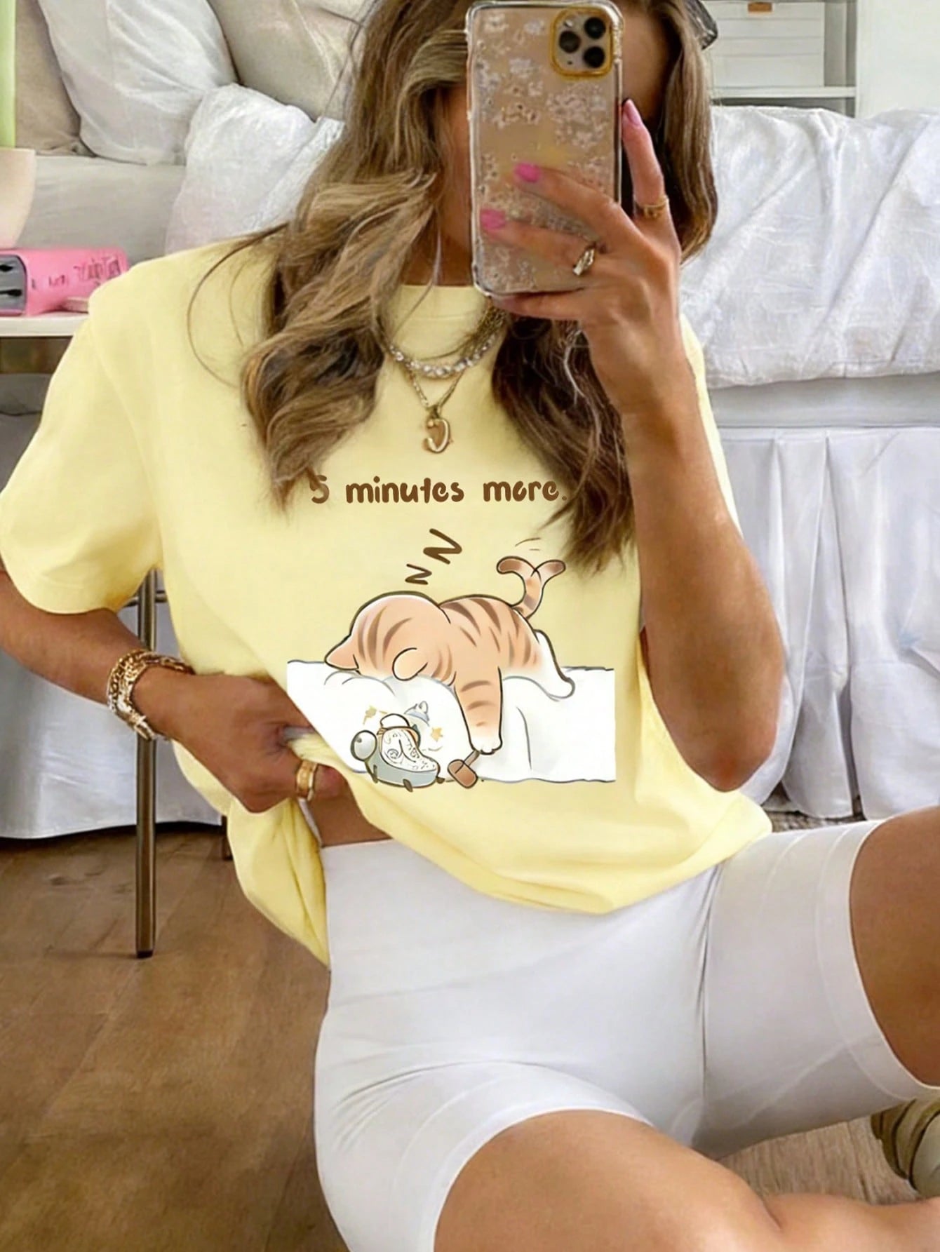 SXV Summer Round Neck Short Sleeve T-Shirt, Cat Napping