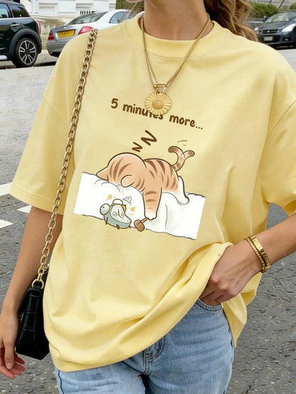 SXV Summer Round Neck Short Sleeve T-Shirt, Cat Napping