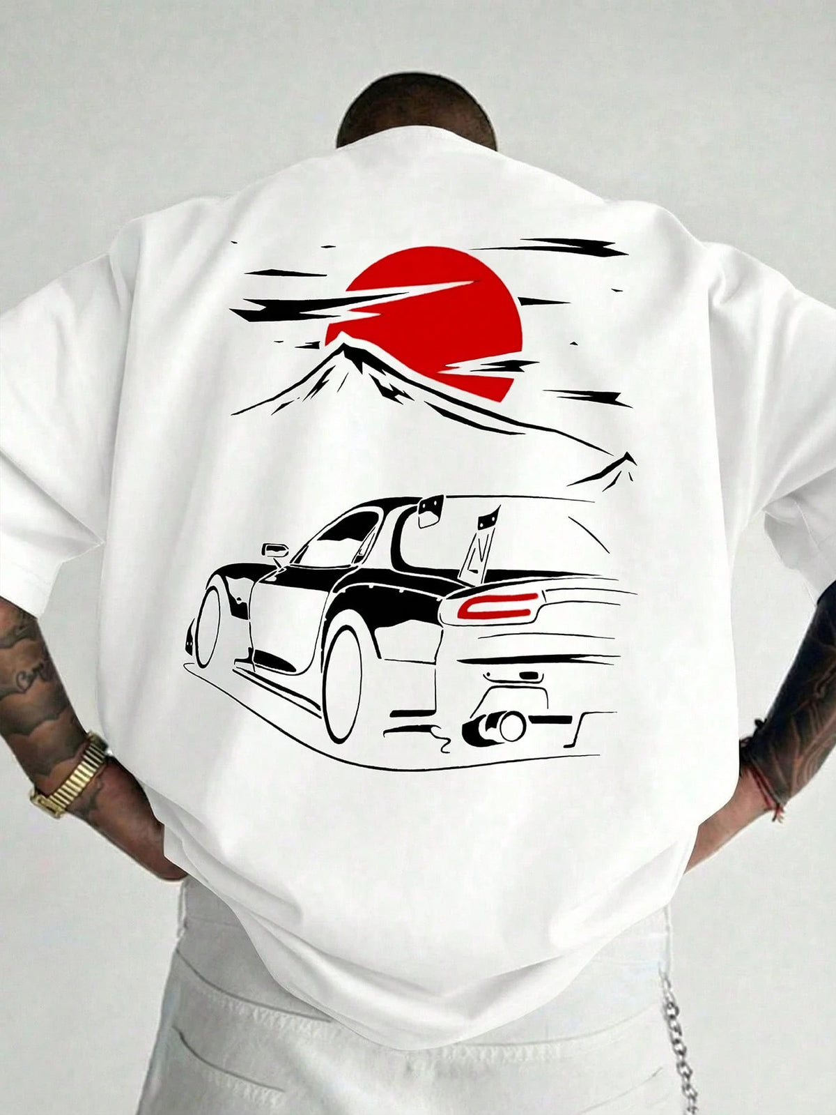 SXV moon drift Print Round Neck Short Sleeve T-Shirt