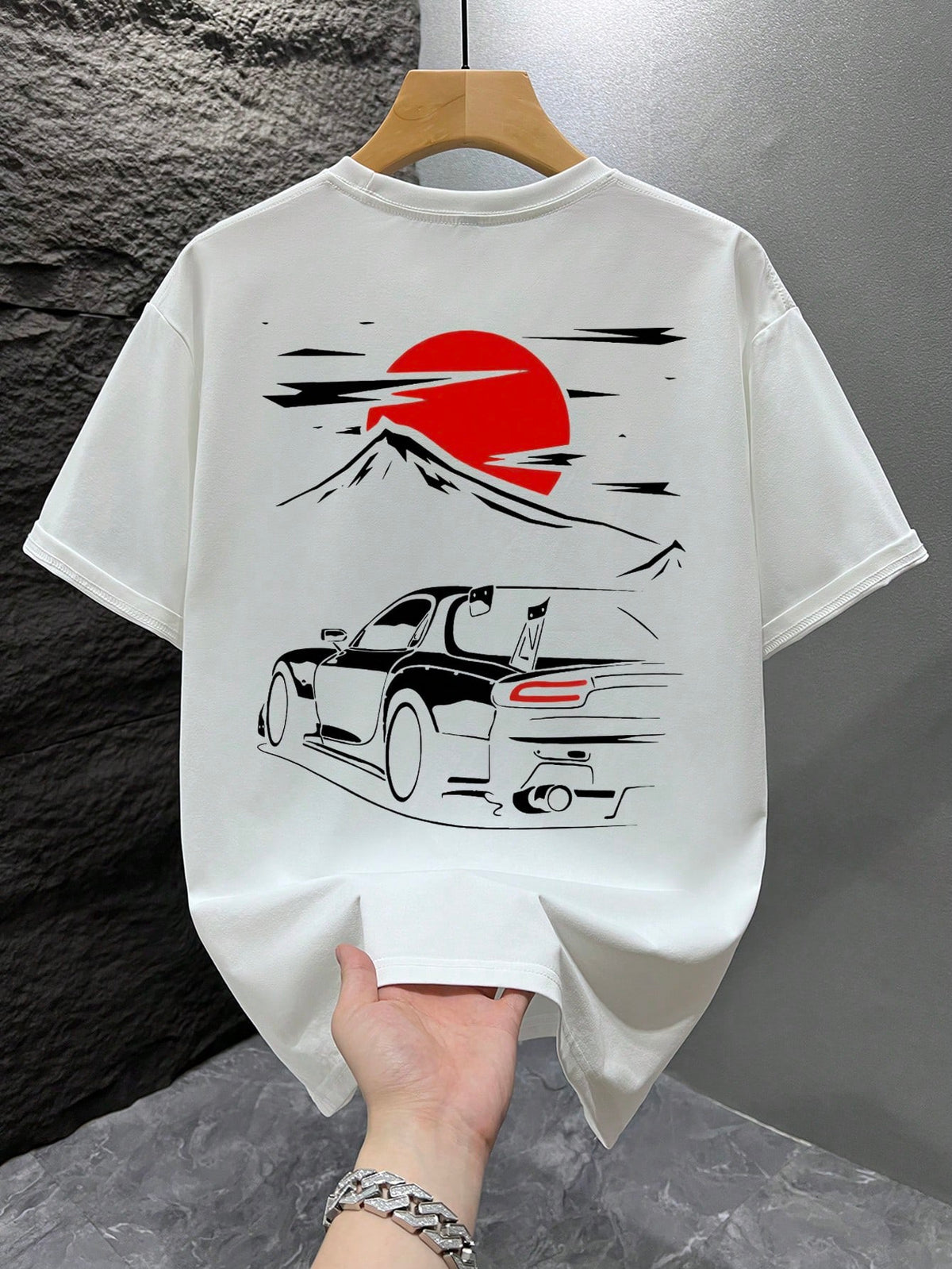 SXV moon drift Print Round Neck Short Sleeve T-Shirt