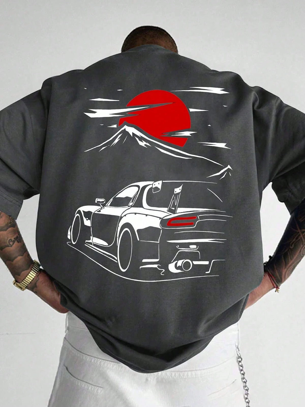 SXV moon drift Print Round Neck Short Sleeve T-Shirt