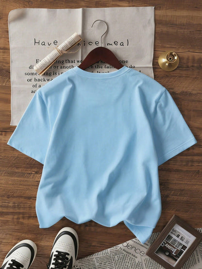 SXV Summer Round Neck Short Sleeve T-Shirt, Cat Napping