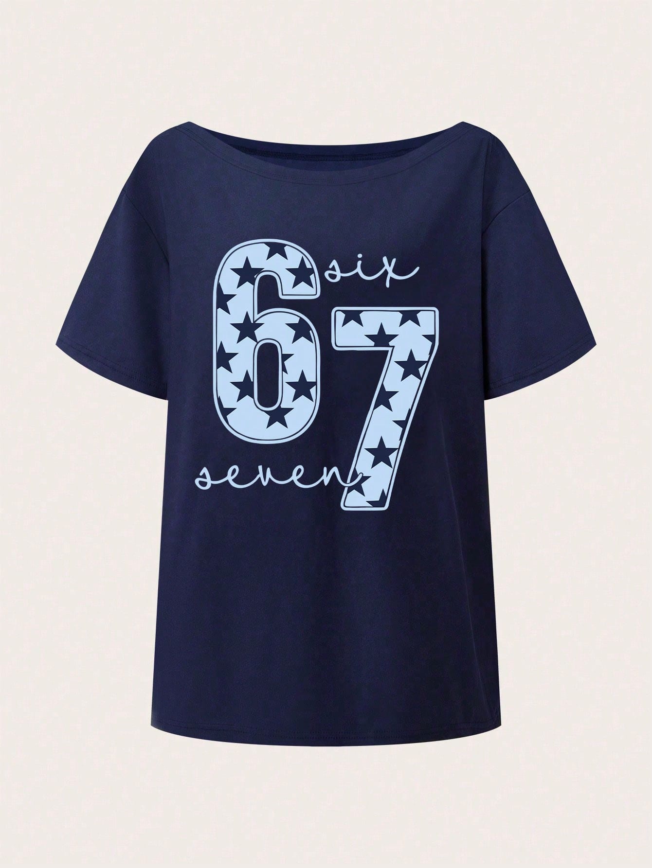 SXV Cute Aesthetic Shoulder Revealing T-Shirt For Teenage Girls, 67 Star Print
