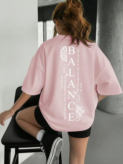 SXV Balance printed Loose Fit Short Sleeve T-Shirt, Fashionable For Outdoor Wear In Summer