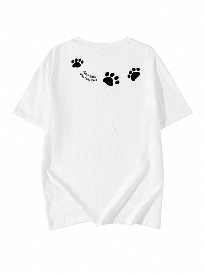 SXV Women's Casual Round Neck Loose Fitting Letter & Puppy Print Short Sleeve T-Shirt