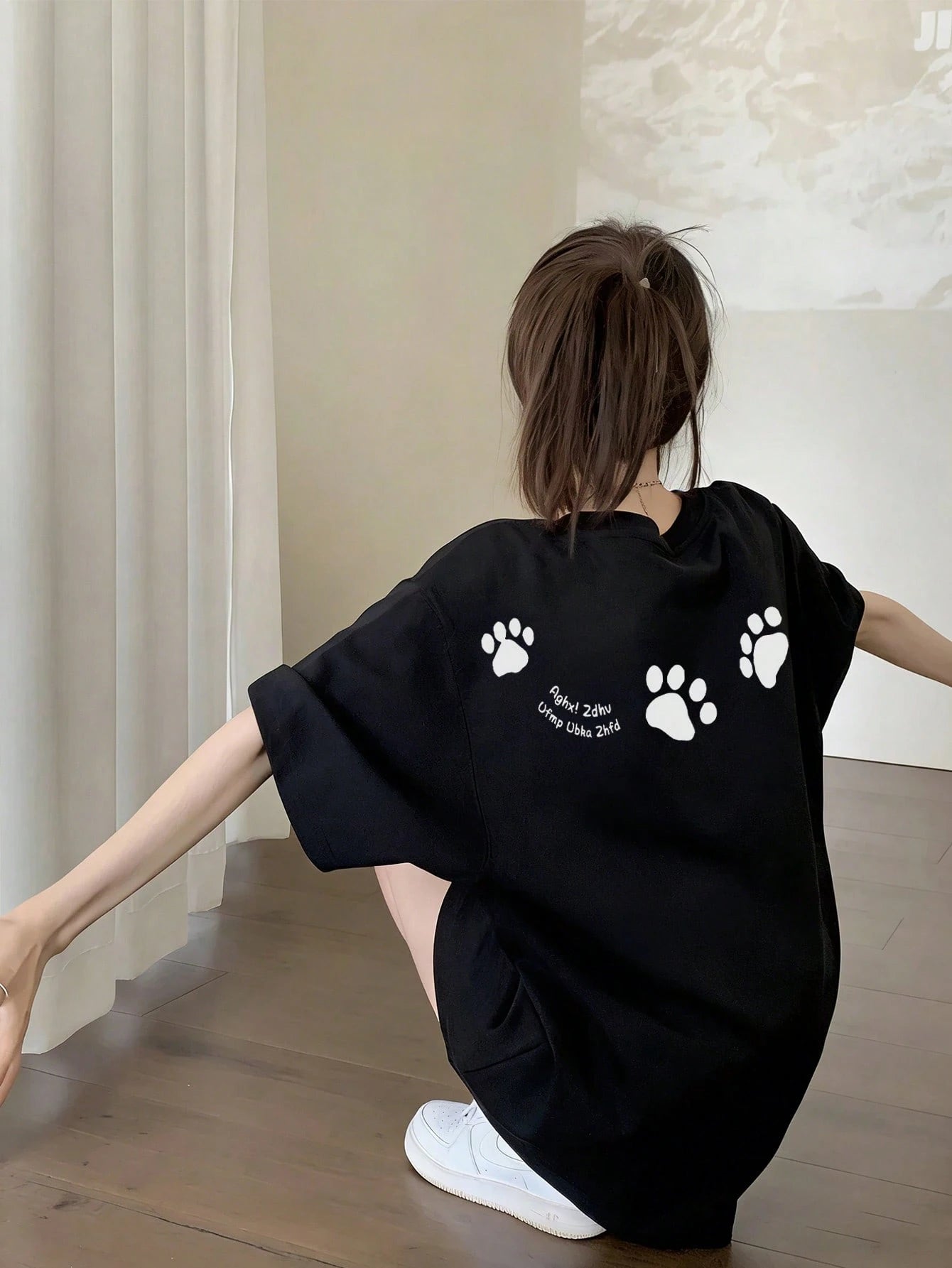 SXV Women's Casual Round Neck Loose Fitting Letter & Puppy Print Short Sleeve T-Shirt