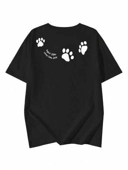 SXV Women's Casual Round Neck Loose Fitting Letter & Puppy Print Short Sleeve T-Shirt