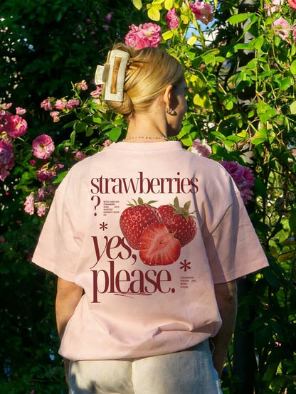 SXV Best-Selling Women's Back Retro Strawberry & Letter Print T-shirt
