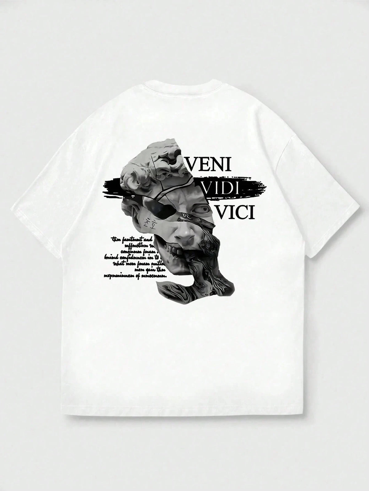 SXV Gothic Broken Statue Print Men's Loose Fit T-Shirt