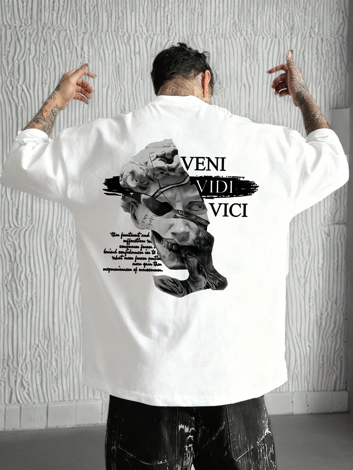 SXV Gothic Broken Statue Print Men's Loose Fit T-Shirt