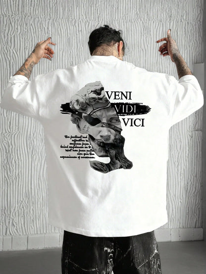 SXV Gothic Broken Statue Print Men's Loose Fit T-Shirt
