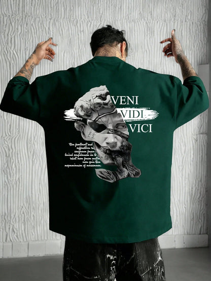 SXV Gothic Broken Statue Print Men's Loose Fit T-Shirt