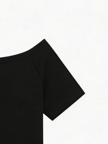 SXV Y2K Print Dream Off-Shoulder Short-Sleeve T-Shirt