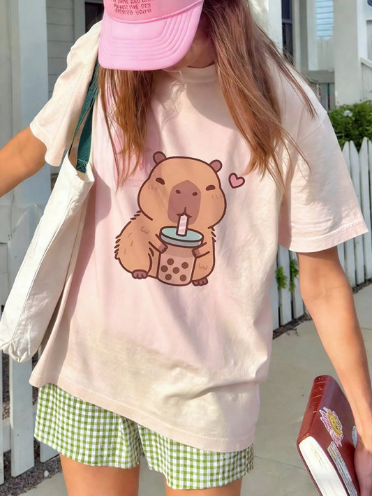 SXV Capybara Animal Pattern Round Neck Short Sleeve T-Shirt